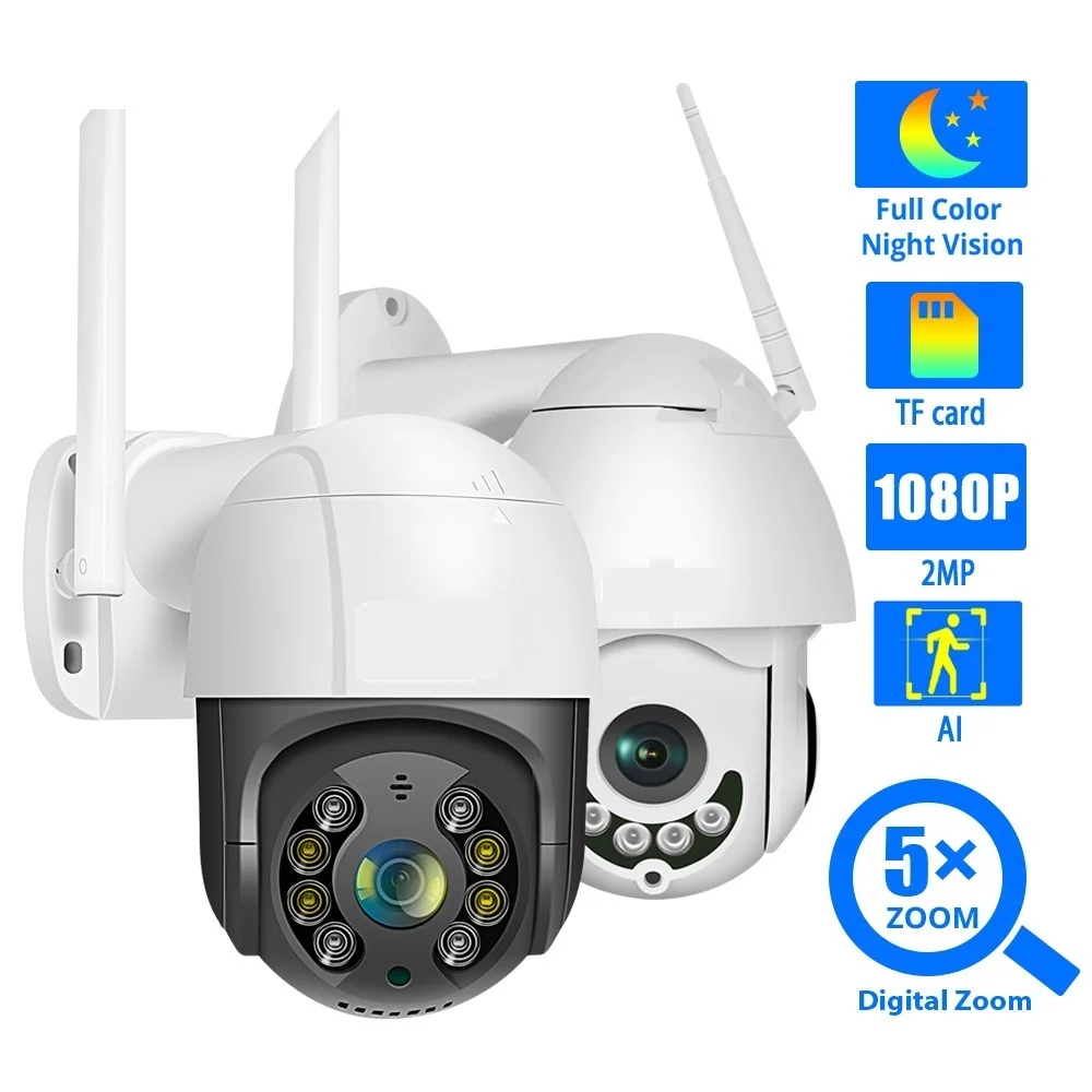 

Беспроводная скоростная купольная IP-камера 1080P PTZ с Wi-Fi, уличная камера видеонаблюдения с двухсторонним аудио, сетевая камера видеонаблюден...