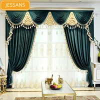 european style high end solid color velvet stitching blackout curtains for living room bedroom custom valance finished products