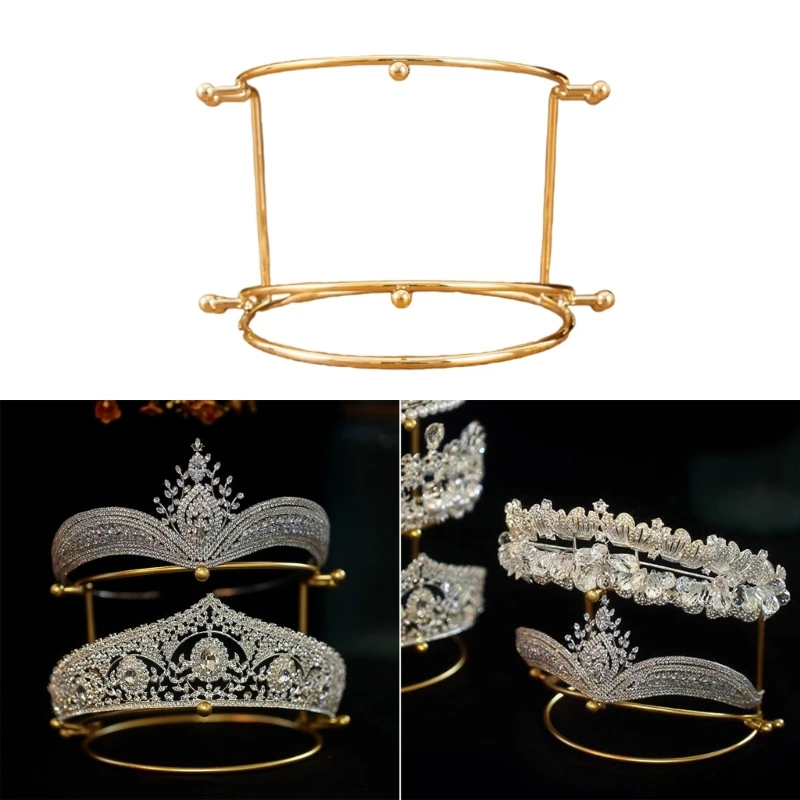 

N58F Gold Metal Princess Crown Stand Holder Crystal Headbands Storage Organizer