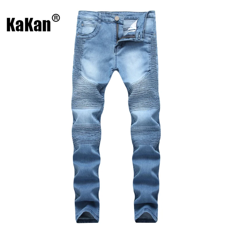 Kakan - Street Fashion Brand Motorcycle Men's Individualized Pleated Slim Fit Skinny Jeans, New Broken Long Jeans K010-999