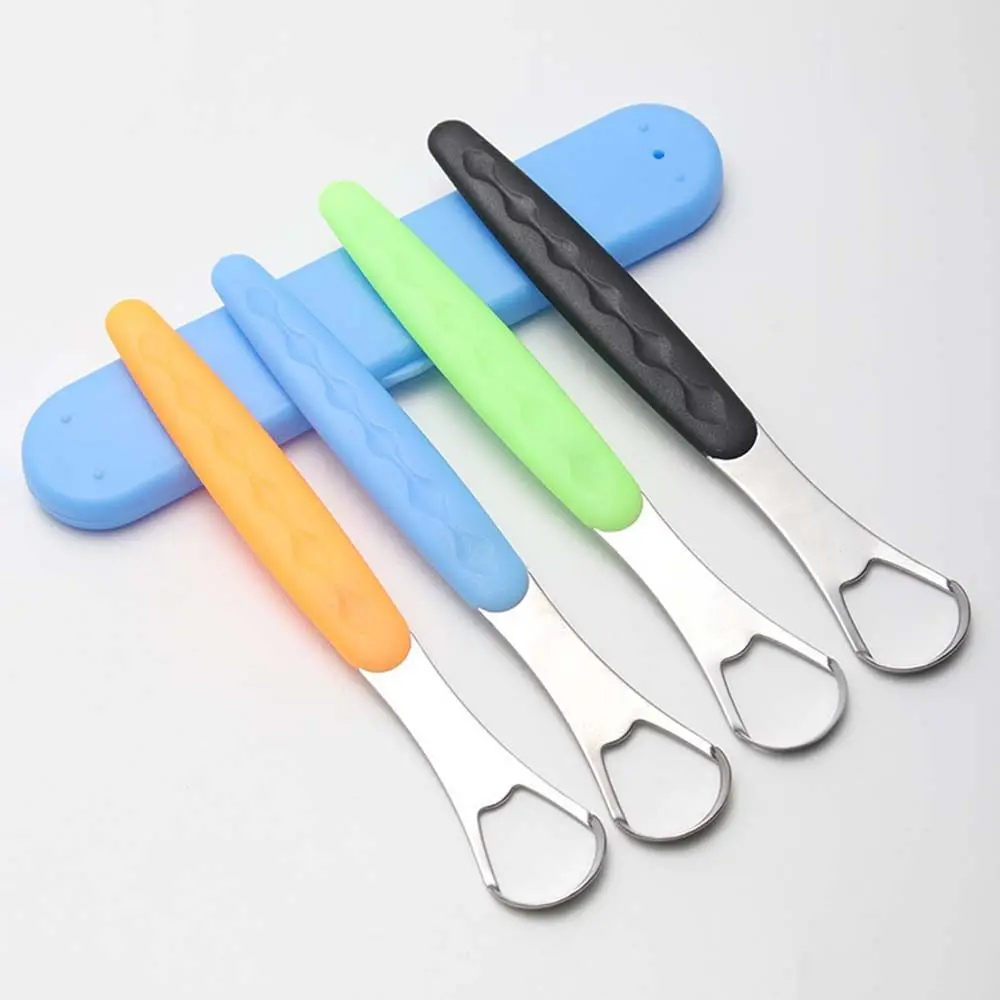 

Portable Tongue Cleaner Tongue Scraper Reusable Stainless Steel Oral Mouth Brush travel case Black/Blue/Green Non-slip handle