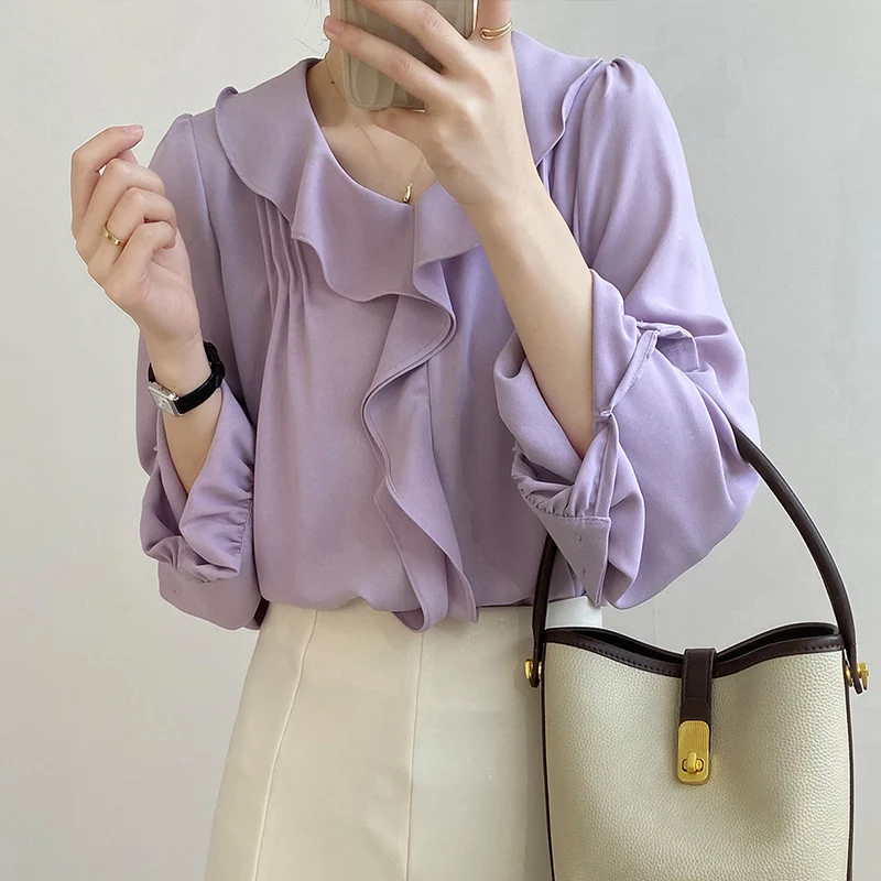 

Женская блузка с рюшами, V-образным вырезом и длинным рукавом