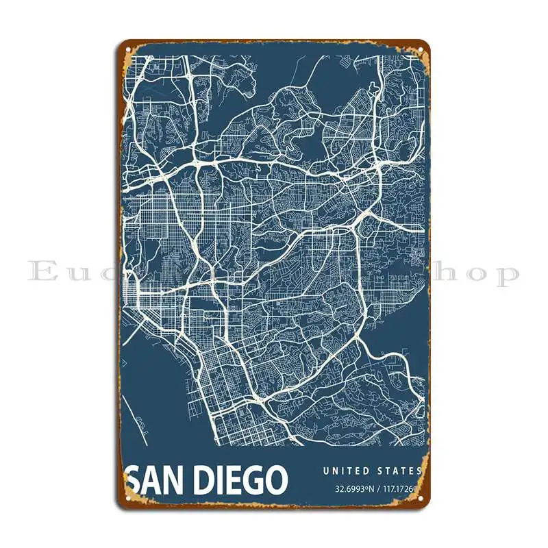 

Карта города Сан-Диего, США, металлический плакат с табличкой, домашний гараж, бар, пещера, печатный кухонный жестяной плакат