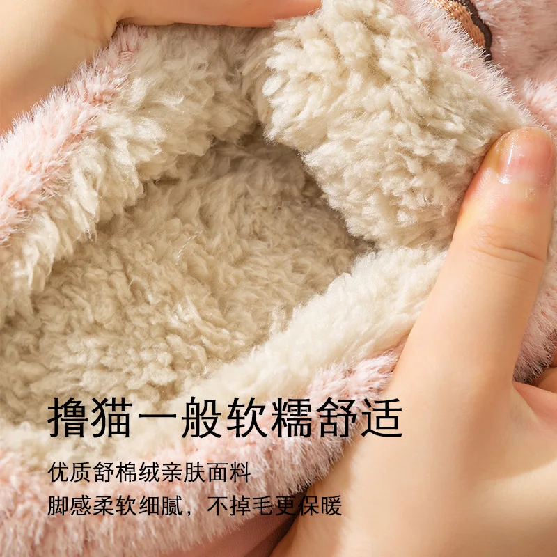 Platform Women Slippers Female Cute Cartoon Winter Plush Anti-slip Thick Sole Home Shoes Slides Family Couples Cotton Slipper
