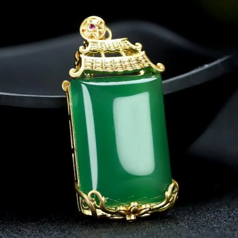 

Прямоугольная Подвеска из натурального зеленого нефрита, медное ожерелье с покрытием 24-каратным золотом, женская изящная бижутерия, амулет...