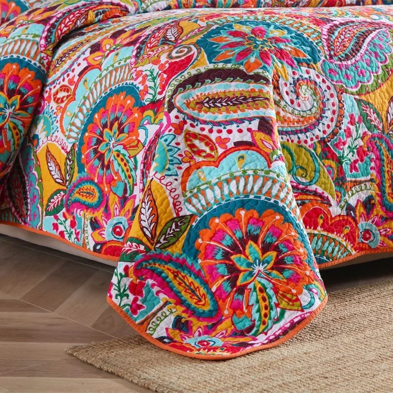 Хлопковое покрывало на кровать из 3 предметов евро двуспальные покрывала и