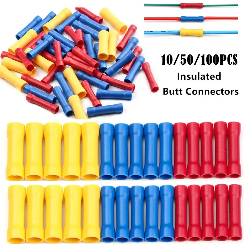 

10/50/100pcs Assorted Insulated Crimp Terminals Electrical Wire Cable Butt Connectors Crimping Terminal BV1.25 BV2.5 BV5.5