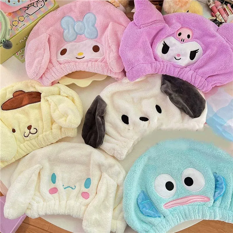 

Шапка для сушки волос Sanrio Hangyodon Kuromi, шапка с помпоном, пурином, понравилось мелодия, Коричный цвет, полотенце для волос из микрофибры, длинные волосы, быстросохнущая шапка