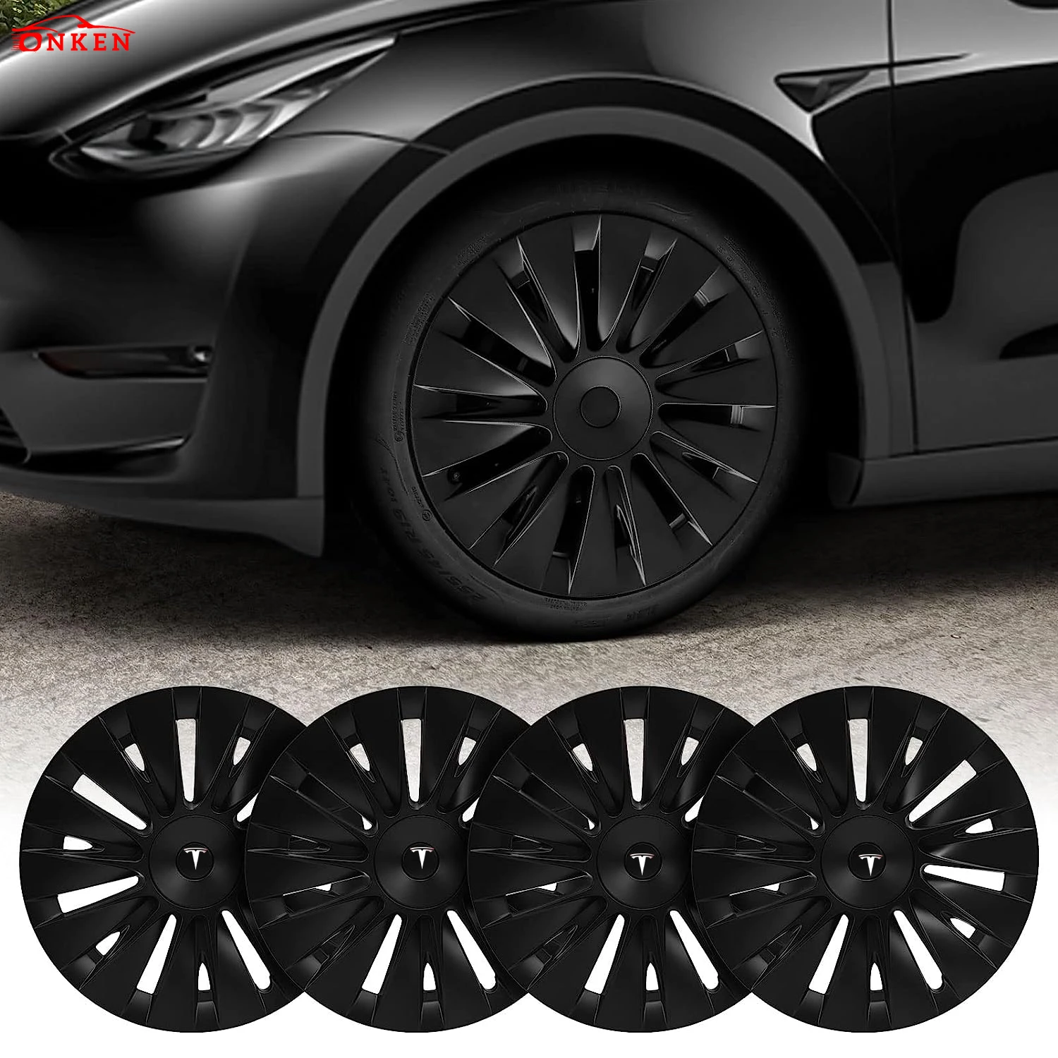 

4PCS for Tesla Model Y 2019-2022 Wheel Covers 19 Inch Hubcaps Rim Protector Replacement Kit Fully Wrapped Matte Black