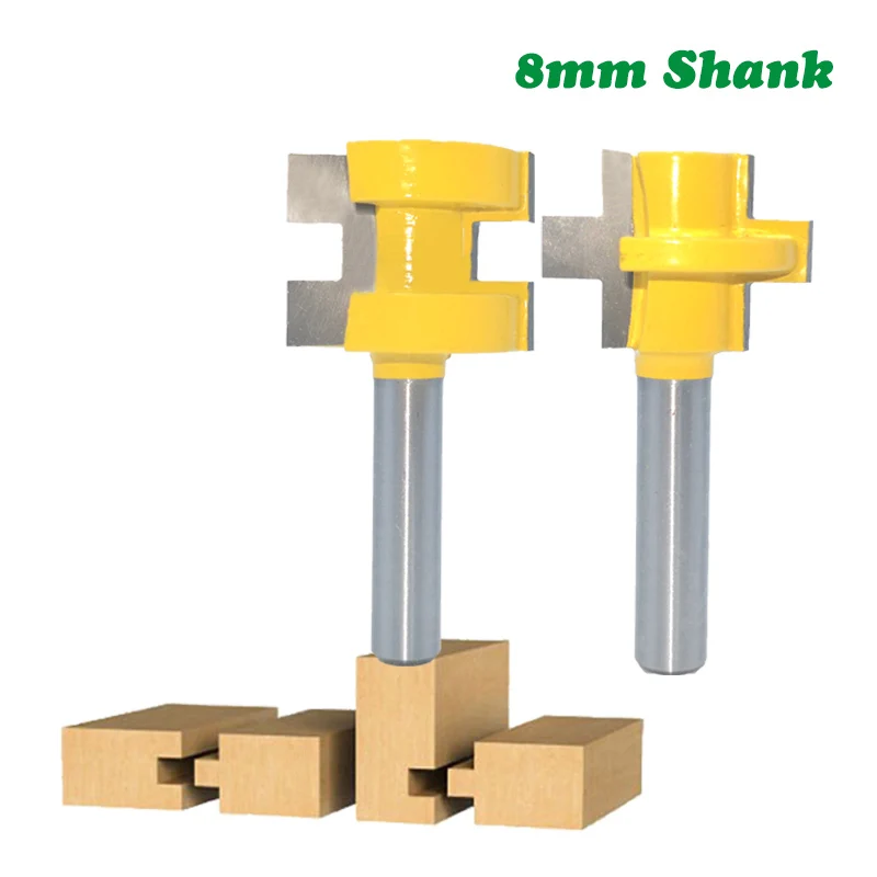 

2PC/Set 8MM Shank Milling Cutter Wood Carving T-Slot Square Tooth Tenon Milling Cutter Carving Knife Router Bits for Woodworking