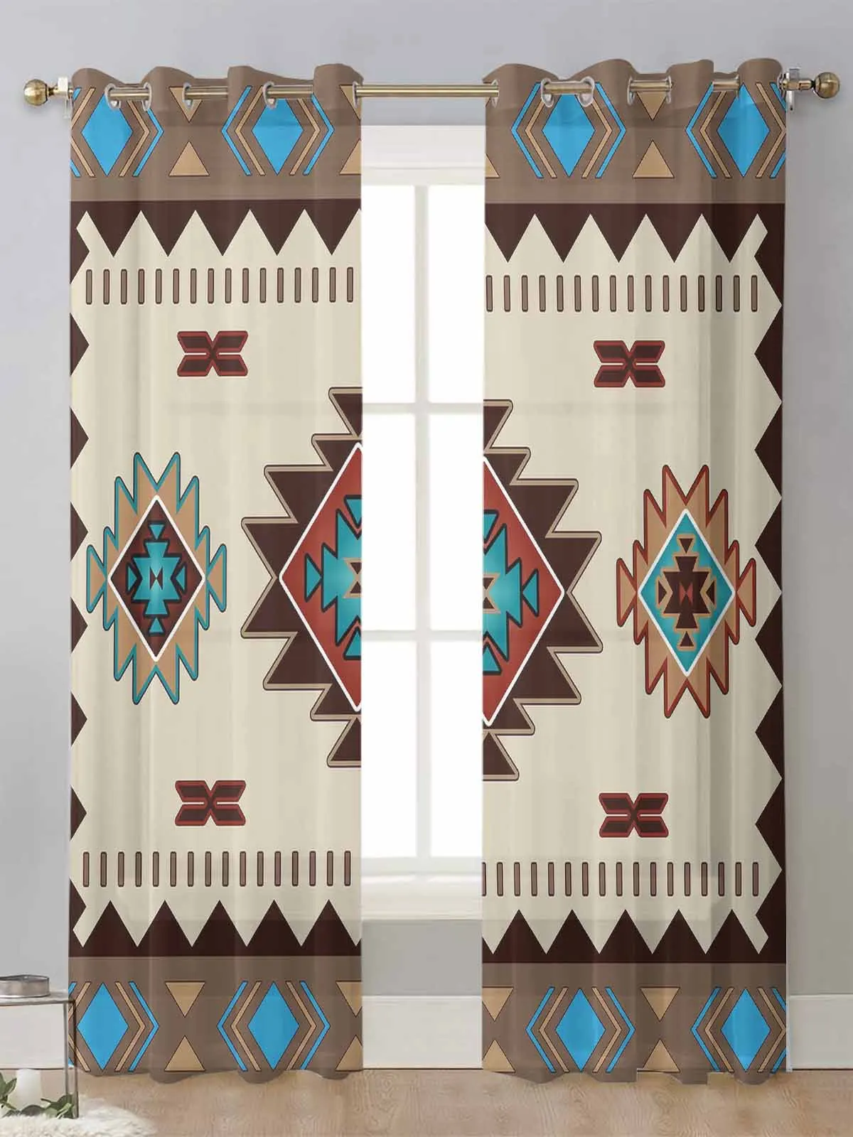 

Индийские геометрические графические прозрачные шторы для гостиной, прозрачные тюлевые занавески из вуали, занавески, домашний декор