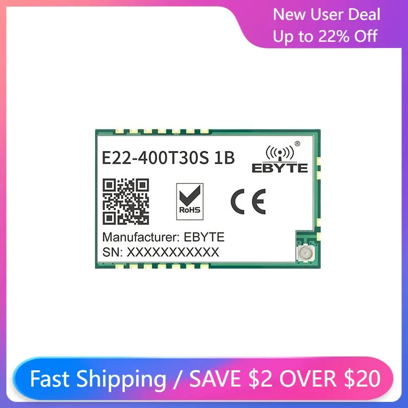 5PCS E22-400T30S-V2.1 SX1268 433MHz Wireless Transmitter and Receiver 30dBm UART SMD RF Module Built-in PA+LNA Stamp/IPX IoT