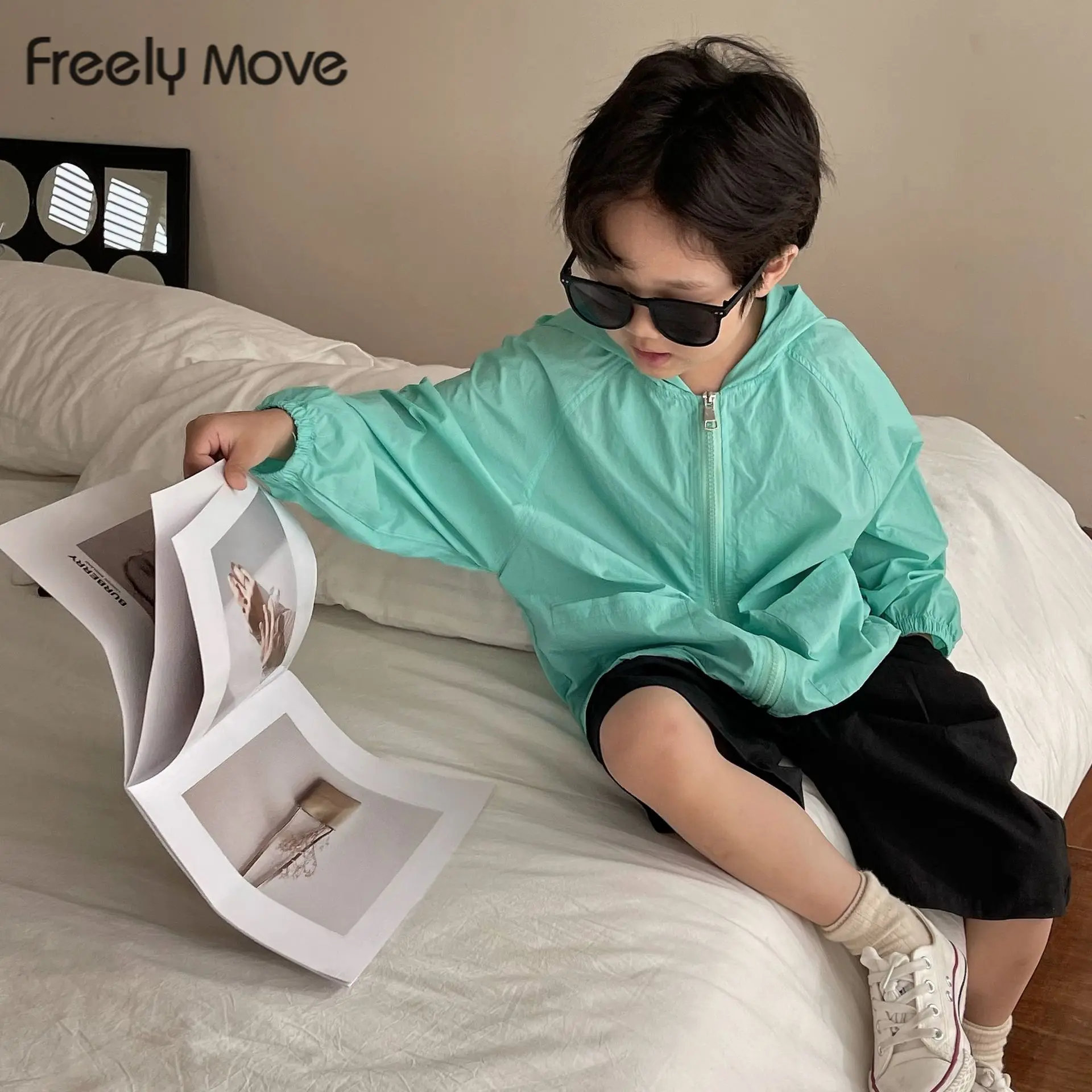 

Freely Move 2022 Children's Hooded Sun Protection Clothing Summer Autumn Baby Boys Girls Thin Coat Kids Beach Sun Jacket Outwear