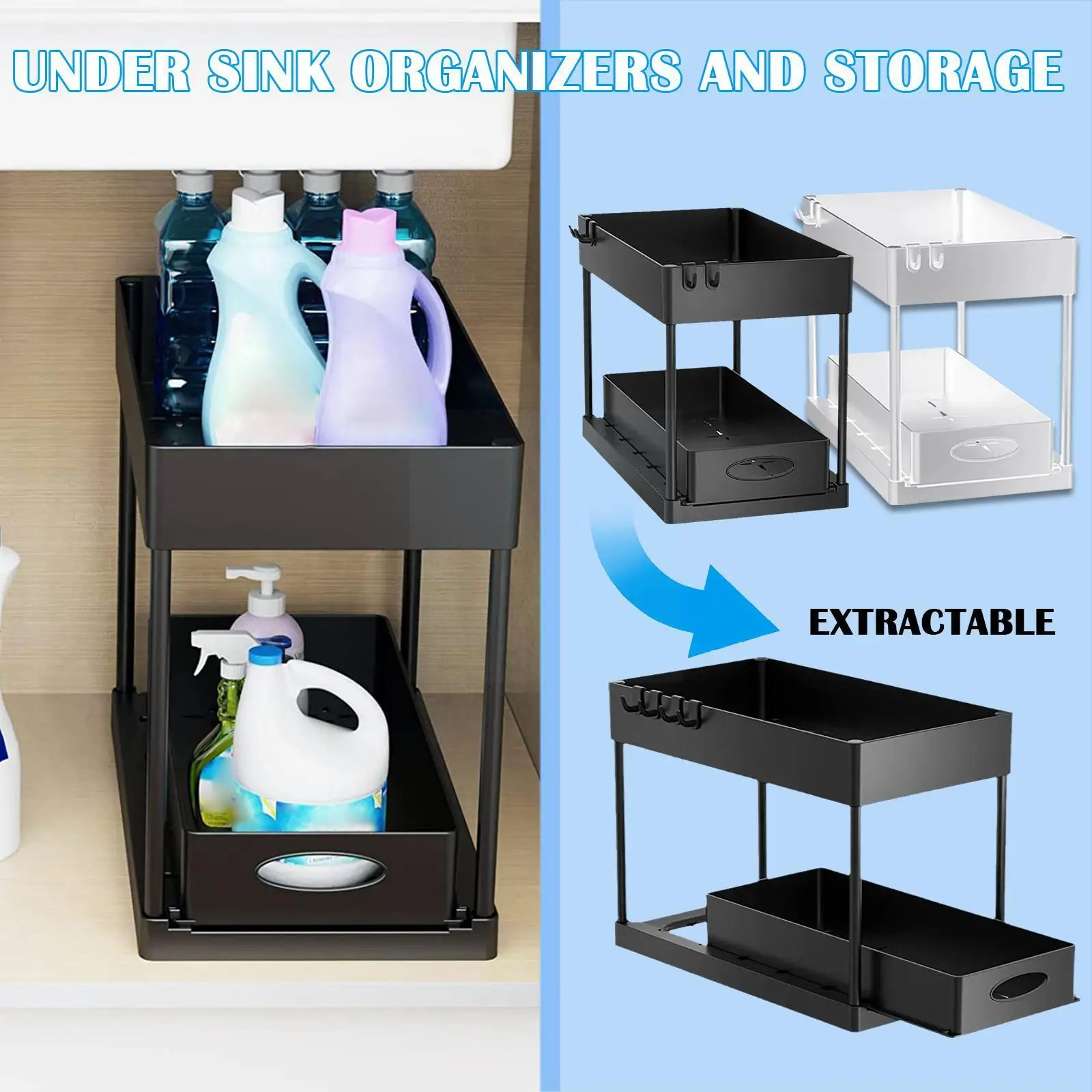 

Under Sink Organizers And Storage 2 Tier Under Sink Bathroom Sliding With Organizer 4 Accessories Drawer Hooks Storage Y7T3