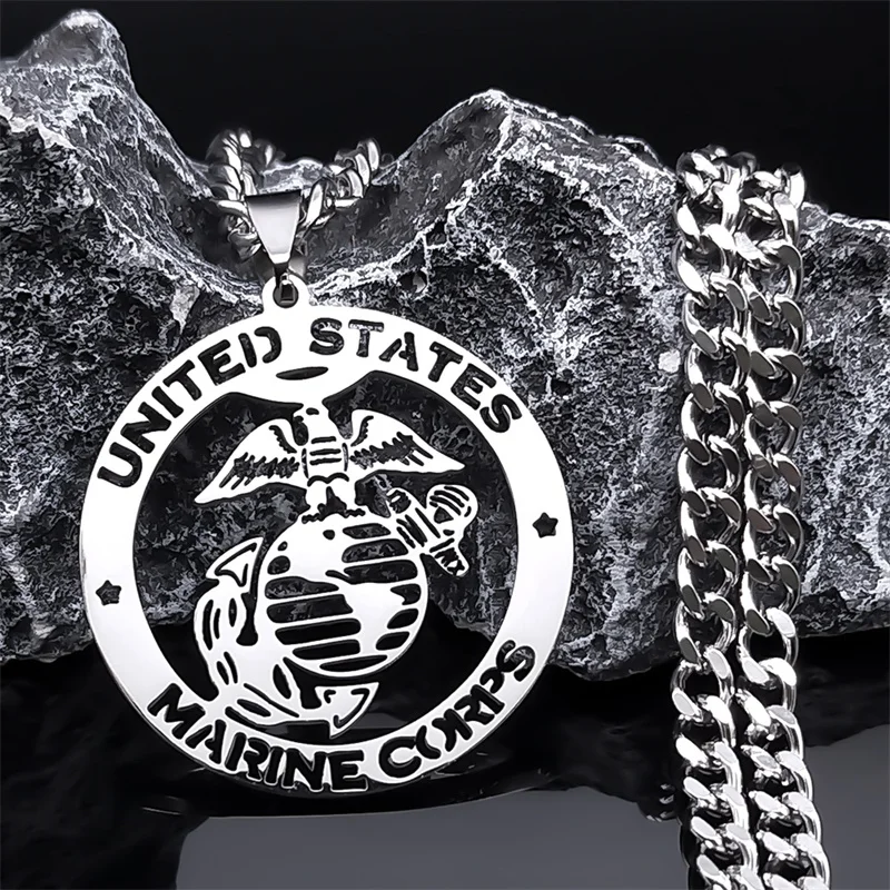 United States Marine Corps Medal Necklace Hollow Stainless Steel US Army Signet Pendant Necklaces Jewelry collier homme N6183S03