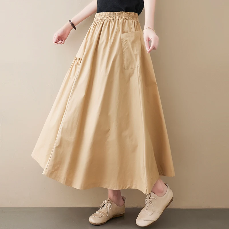 Юбка женская из хлопка и льна модная Свободная Повседневная офисная с завышенной
