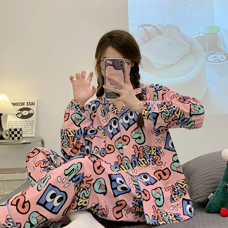 CAIYIER 2023 Green Plaid Women Pajamas Set Winter Vintage Girls Sleepwear Long Sleeve Leisure Nightwear Popular Home Clothing