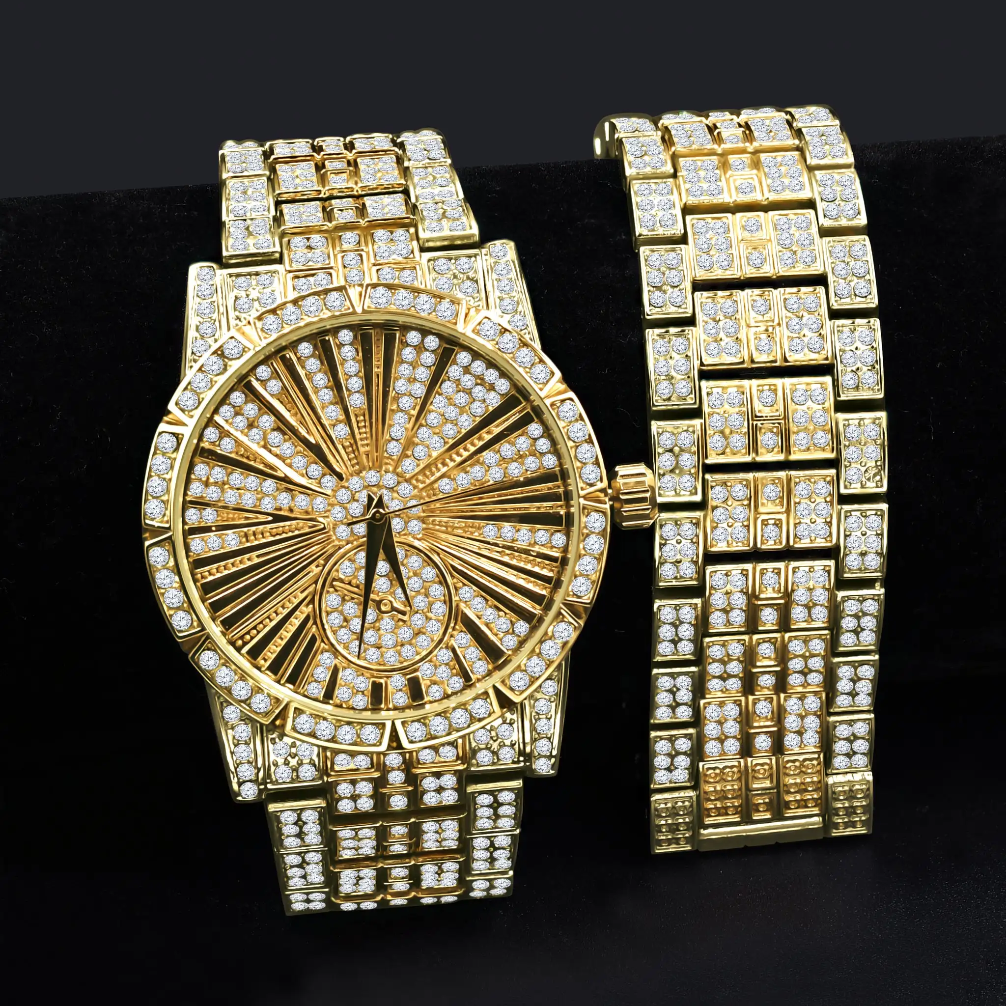 

LUXE NOVEL INDEXED ICED OUT WATCH & BRACELET SET I 530712