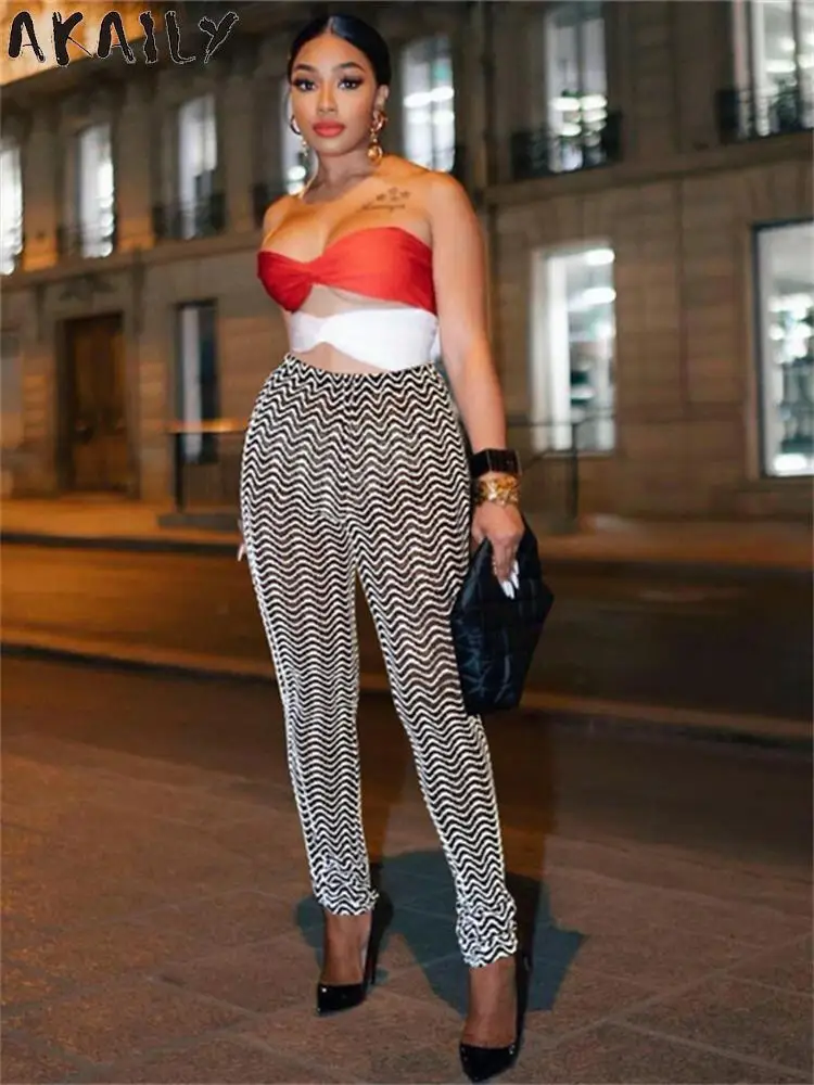 

Летняя уличная одежда AKAILY с высокой талией, полосатые брюки ДЛЯ Woemn 2023, повседневные штаны для йоги, черные облегающие новые женские брюки