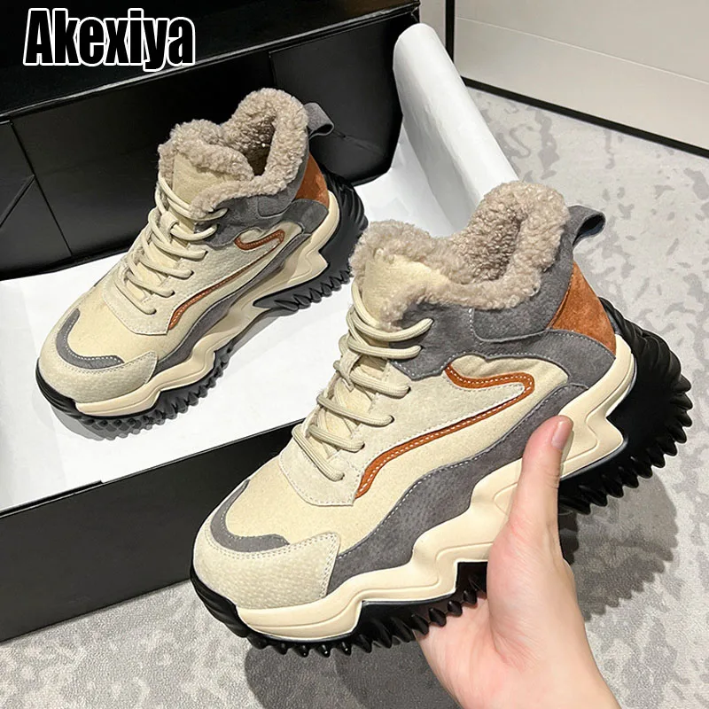 

Зимние женские ботинки для снега, плюшевые теплые водонепроницаемые высокие повседневные кроссовки, спортивная обувь на толстой подошве, ж...