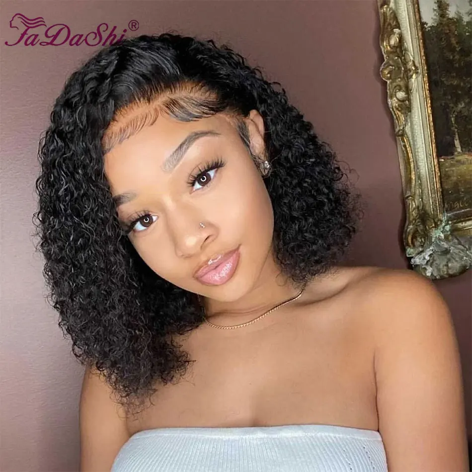 

Short Curly Human Hair Bob Wig Water Wave Lace Front Human Hair Wigs For Women Pre Plucked Peruvian Glueless 13x4 Lace Front Wig