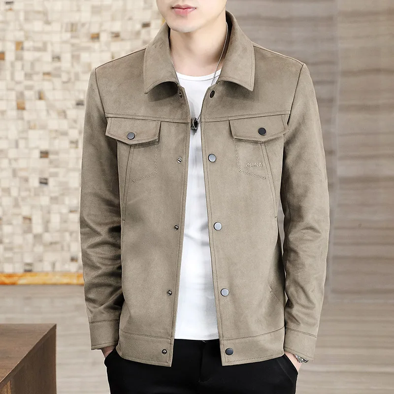 

2022 Spring Suede Jacket Men Slim Fit Business Casual Jacket Lapel Single Breasted Office Dress Coat High Quality Men Clothing