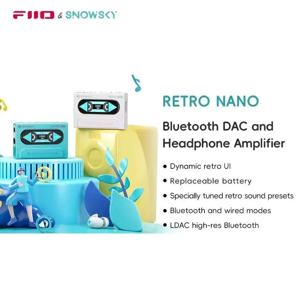 FIIO SNOWSKY RETRO NANO Портативный усилитель для наушников с поддержкой LDAC, Bluetooth, 3.5 мм, 4.4 мм, APM, CTIA, длительное время работы от батареи, настраиваемый (art.: 3920da4656b3e) - 3920da4656b3e