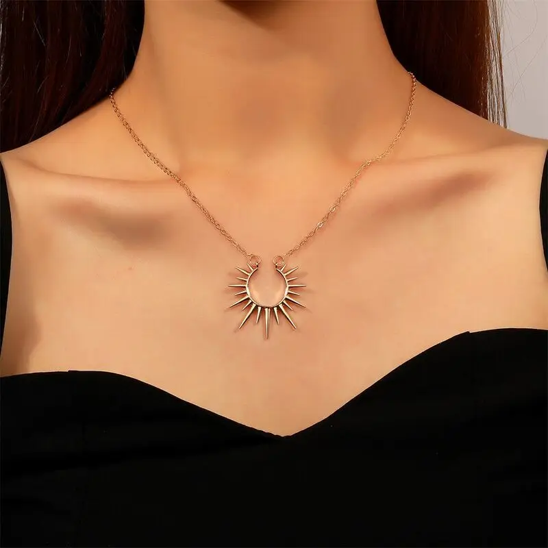

European and American Amazon's New Sunflower Pendant Necklace Retro Metal Open Collar Chain Fashion Creative Jewelry for Women
