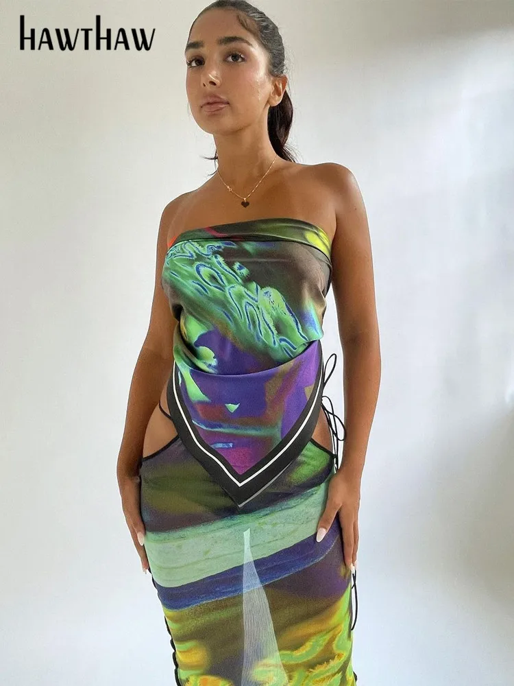 

Женский топ с юбкой Hawthaw, длинная юбка, женские комплекты из двух предметов, летняя одежда 2023, оптовая продажа, для делового образа