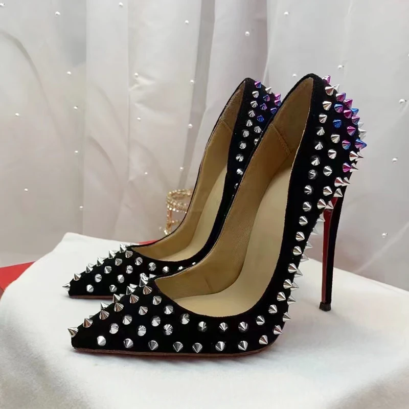 

Туфли-лодочки женские на высоком каблуке, блестящие, с заклепками, заостренным носком, на шпильке, Свадебная обувь для вечеринки, роскошные ...