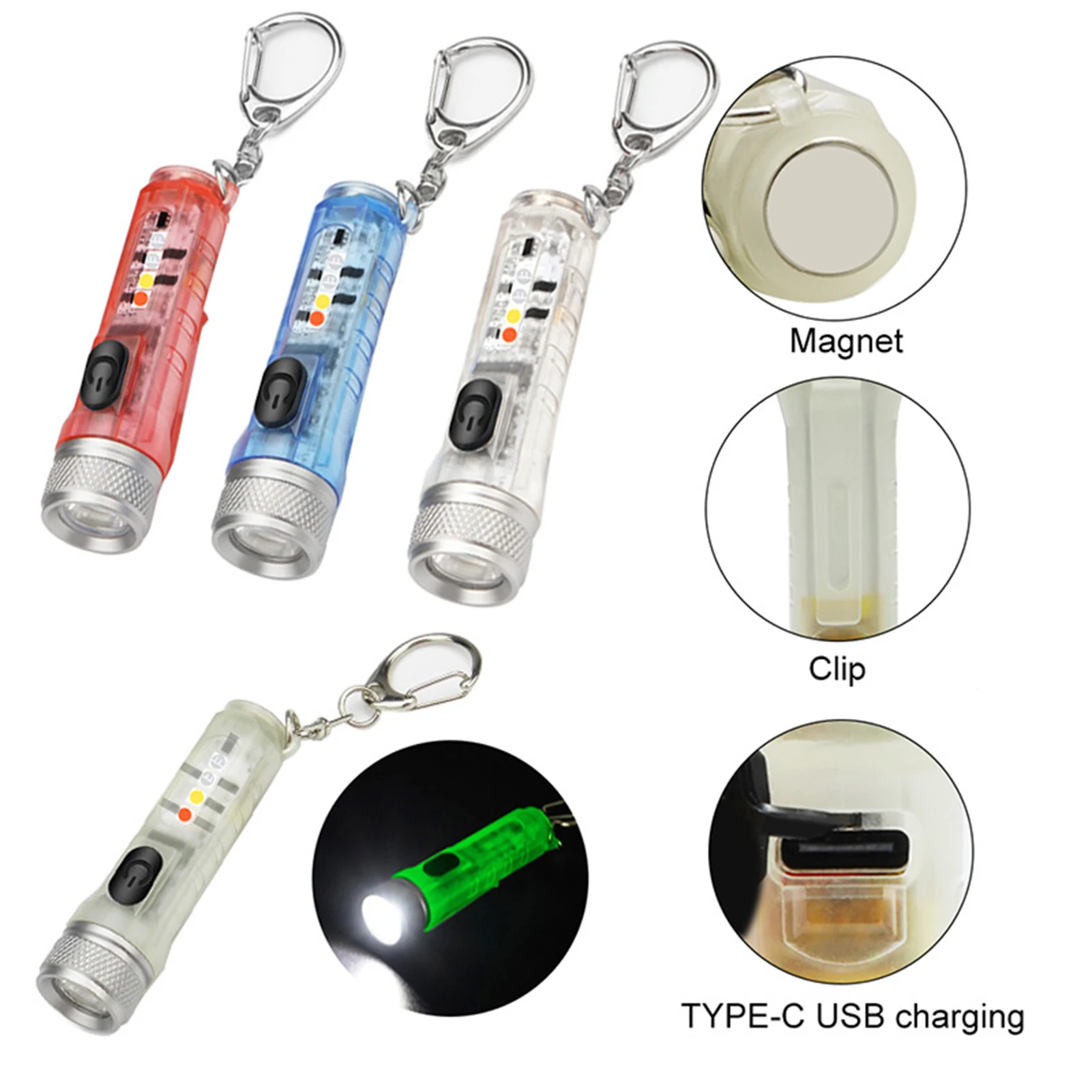 

Mini Key Chain Flashlight USB Rechargeable Flashlight Bright LED Keychain Ring Light Torch With Hook Waterproof Flash Light