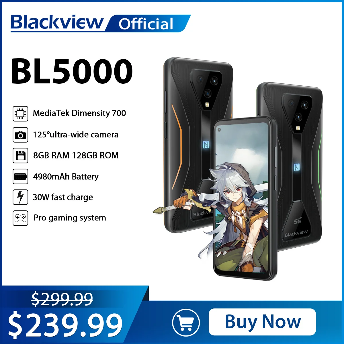 Blackview BL5000 Dual 5G Smartphone IP68 Waterproof 30W Fast Charge Rugged Gaming Phone 8GB+128GB 4980mAh Global Mobile Phone