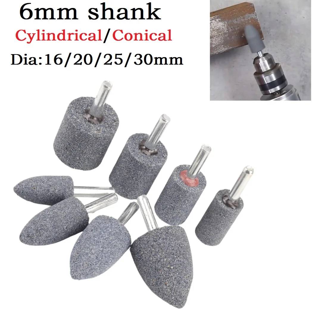

5 Pcs Grinding Wheel Polishing Bit 6mm Round Shank Cylindrical Conical Sharpening Head Tool For Grinder Rotary Tools Accessories