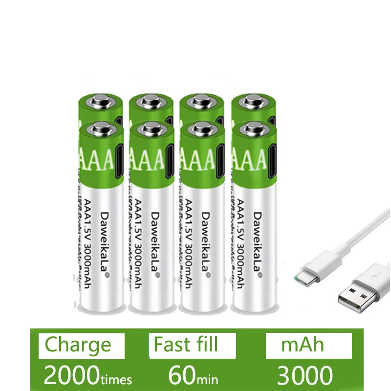 Перезаряжаемые аккумуляторы AAA высокой емкости с USB 1 5 в 3000 мАч литий-ионная