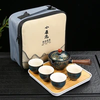 porcelain china gongfu tea set portable teapot set with 360 rotation tea maker and infuser portable all in one gift bag teaware