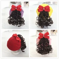 Baby Cotton Big Bowknot Wig Hat Keep Warm in Spring and Autumn Ear Protection Curly Hair Ponytail Braid Girl Princess Hats