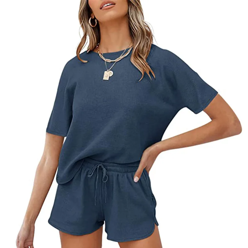 Women's short-sleeved loungewear solid color casual 2-piece set pyjamas women  sexy sleepwear  lingerie