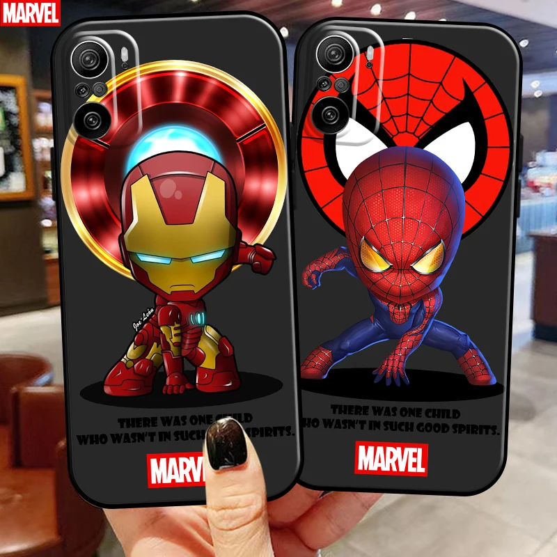 

Marvel Cartoon Iron Man Spiderman For Xiaomi Redmi K40 Pro K40 Gaming Phone Case Coque Silicone Cover Liquid Silicon Funda