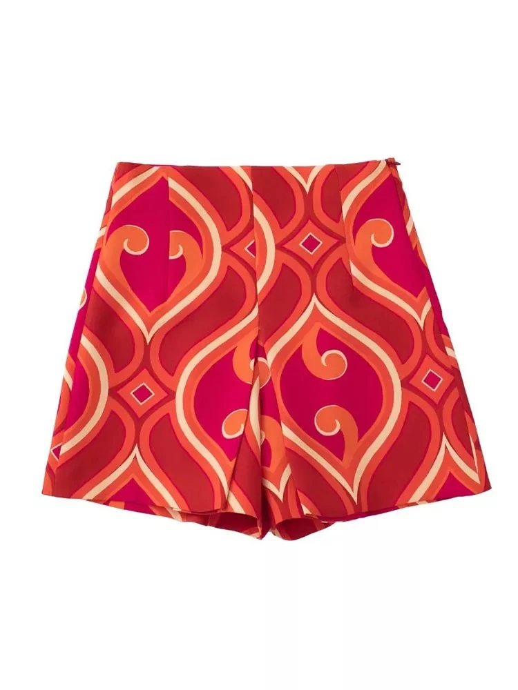 

Polyester Print Covered Hip Shorts With Geometric Zip Sides Skorts