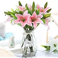 

Artificial Tiger Lily 5pcs Latex Fake Flowers Real Touch Bouquet for Wedding Party Home Office Garden Hotel Decor (Light Pink)