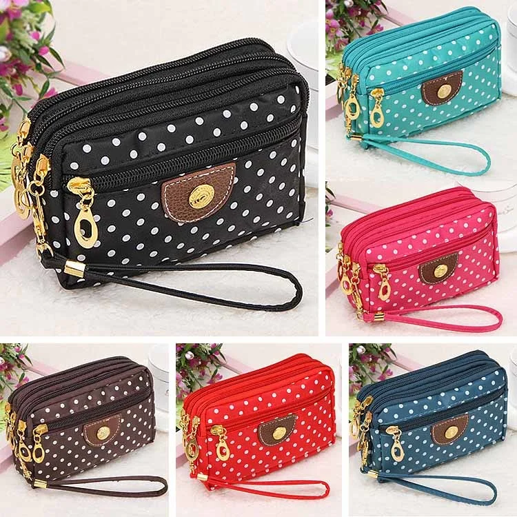 

Hot Sale Lady Purses Women Wallets Short Handbags Canvas Dots Zipper Moneybags Clutch Coin Purse Wallet Cards Keys Bags Burse