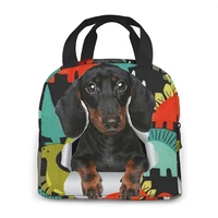 oxford solid thermal insulation kids lunch bags funny dachshund prints women portable picnic lunch box aluminum food bag