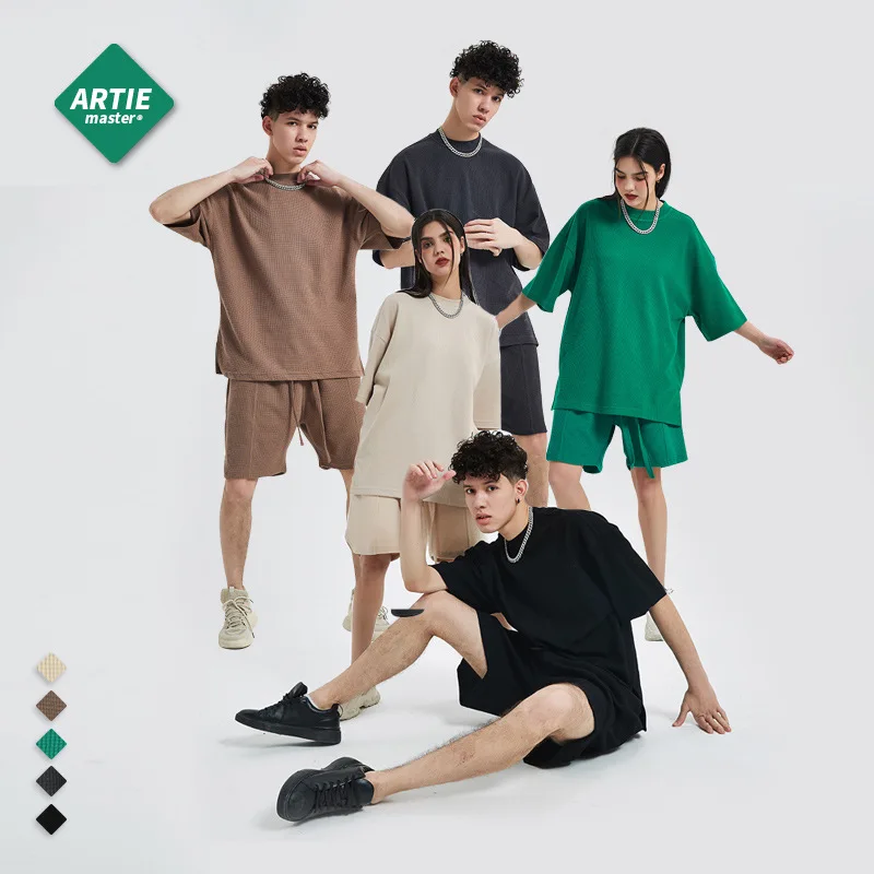 

Мужская свободная футболка, Повседневная дышащая футболка с коротким рукавом и вафельным принтом, 260 г