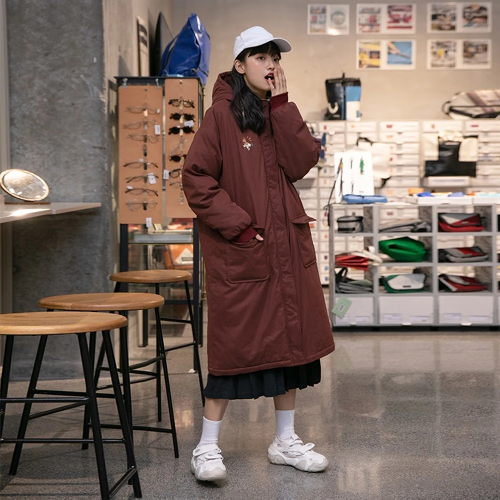 Autumn And Winter 2021 New Cotton Jacket Straight Long Cotton Jacket Female Student Hooded Coat Thickened Japanese Cotton Jacket