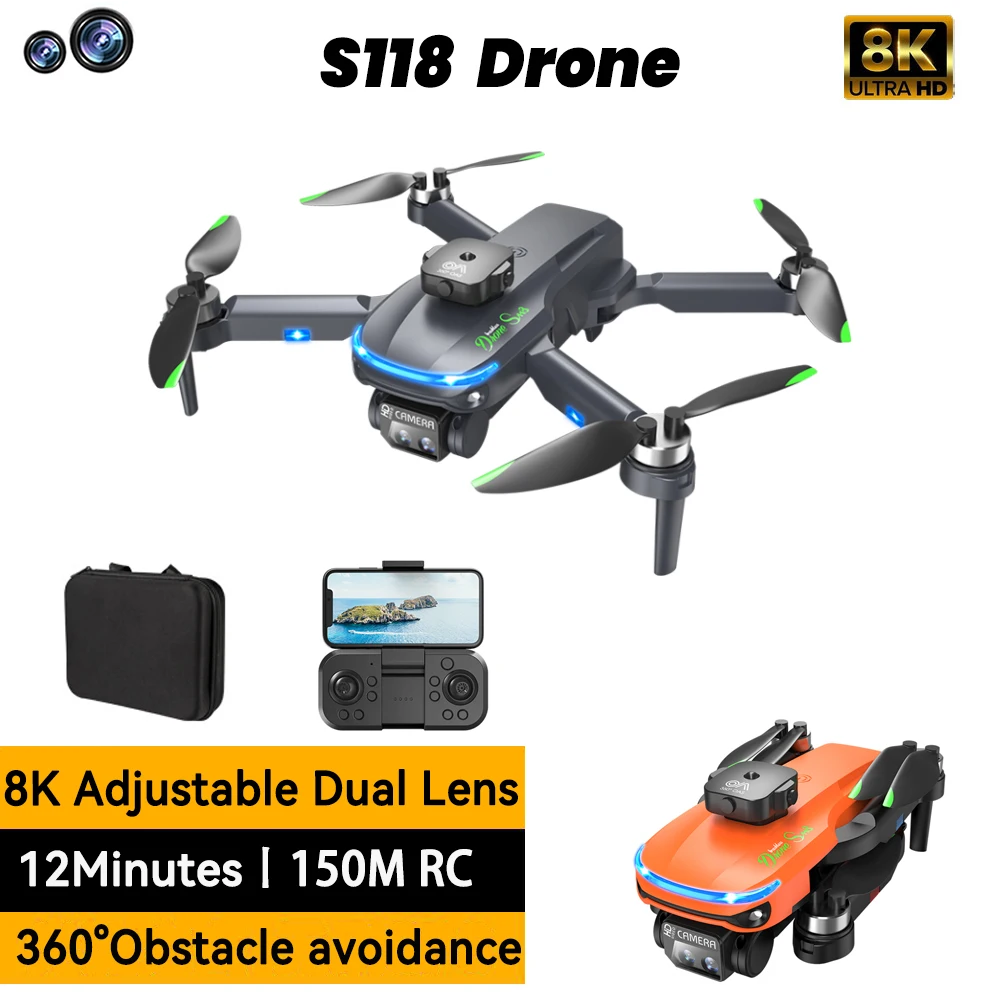 

New S118 Hd Aerial Brushless Drone Folding Quadcopter Optical Flow Obstacle Avoidance Remote Control Aircraft Toys