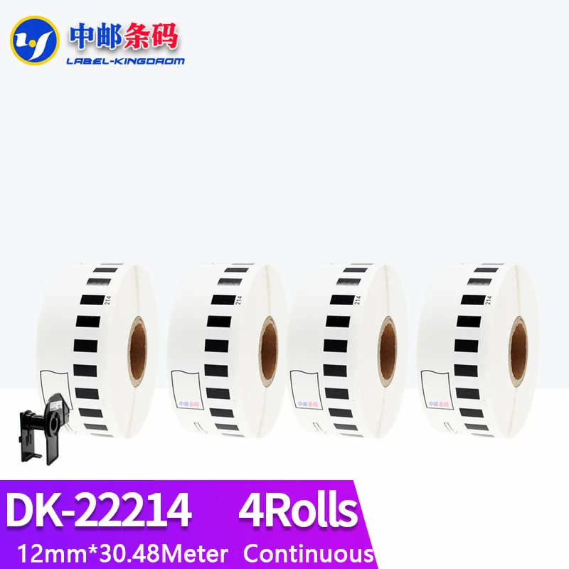 

4Rolls Brother Compatible DK-22214 Label 12mm*30.48Meter Continuous for Thermal Printer QL-700/QL-800 White Paper DK2214