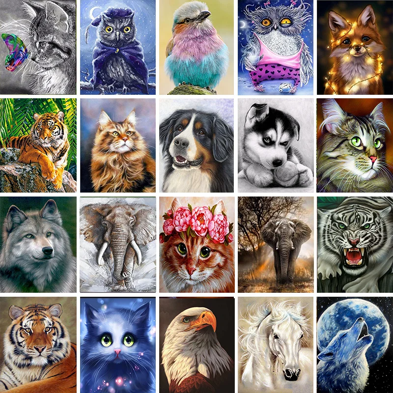 

5D DIY Diamond Painting Animal Cat Dog Wolf Tiger Mosaic Modern Full Round Drill Diamond Embroidery Cross Stitch Home Decoration