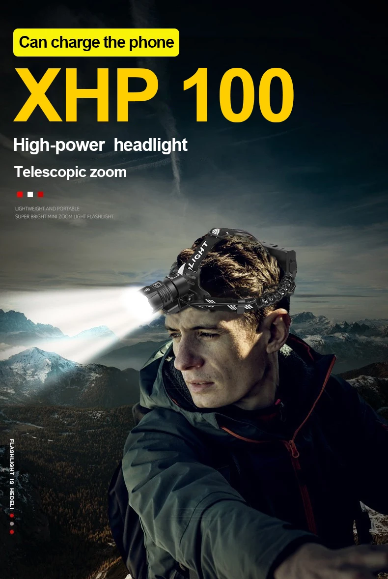 

2022 супер налобный фонарь высокой мощности светодиодный фонарик XHP100 перезаряжаемый фонарь 18650 аккумулятор для рыбалки, кемпинга, велоспорта, обслуживания Trave