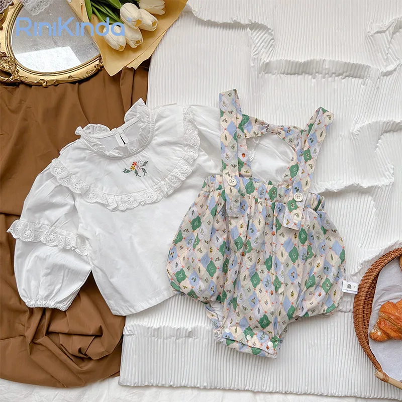

Newborn Baby Girls Romper Suit O-neck Shirt Top + Floral Romper 2pcs Autumn Baby CLothing Baby Clothes NewBorn 0-2Y Bodysuits