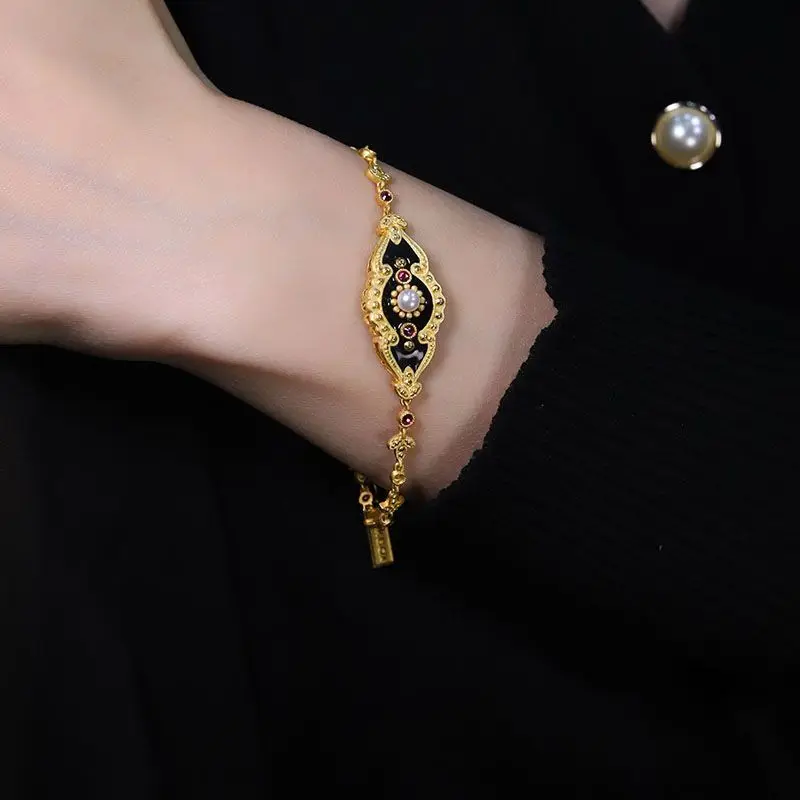 2023 греческий винтажный черный эмалированный жемчужный Циркон 14 к 22 золотистый